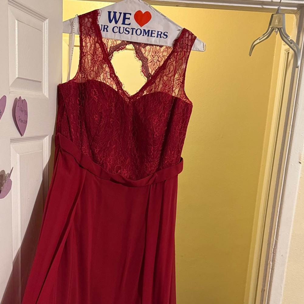 Azazie Red Backless Lace Dress